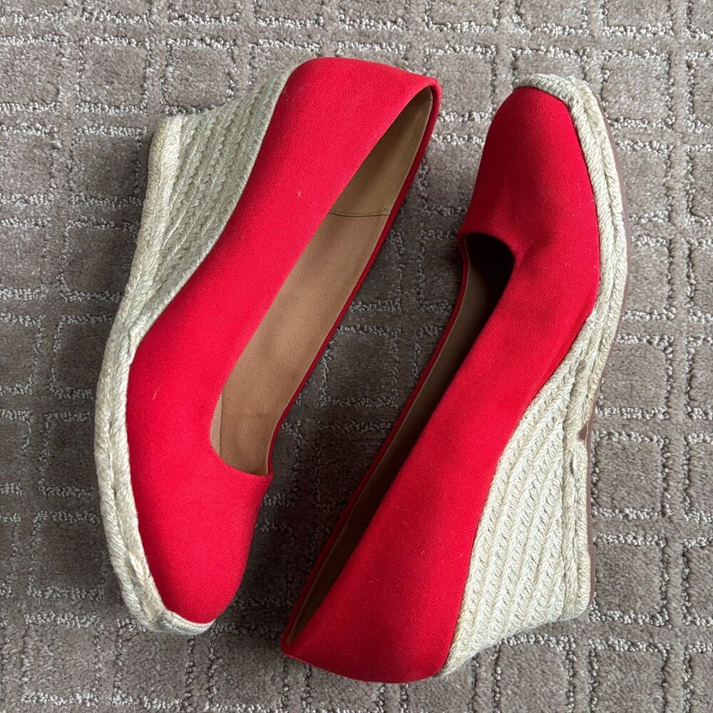 J. Crew Canvas Espadrille Wedges Women's 10 Red Platform Vacation Travel EUC
